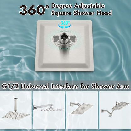 Midanya Square Rain Shower Head,High Pressure,Brushed Nickel 6 Inch | 360°Swivel,Ceiling or Wall Mount,Waterfall Full Body Coverage,Bathroom Remodel,Stainless Steel Large Rainfall Shower Head