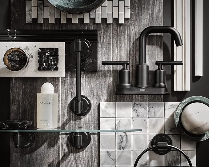 Moen Gibson Two-Handle Centerset High Arc Modern Bathroom Faucet with Drain Assembly, Matte Black, 6150BL