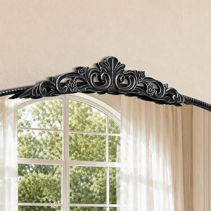 Micasso Oversized Black Arched Mirror: 55"x36" Baroque Vintage Wall Mirror | French Antique Traditional Ornate Decorative for Entryway/Bedroom/Bathroom/Hallway/Fireplace - Home Decor for Living Room
