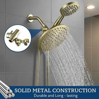 G-Promise Solid Metal Shower Head Diverter with Holder 3-Way | Spray Separately or Both, Adjustable-Angle Bracket, Anti-Leak, Smooth Knob Switch, Easy Install, Universal Replacement Part