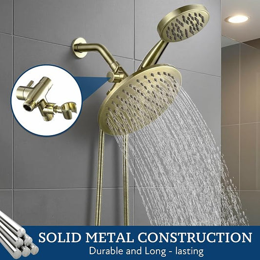 G-Promise Solid Metal Shower Head Diverter with Holder 3-Way | Spray Separately or Both, Adjustable-Angle Bracket, Anti-Leak, Smooth Knob Switch, Easy Install, Universal Replacement Part