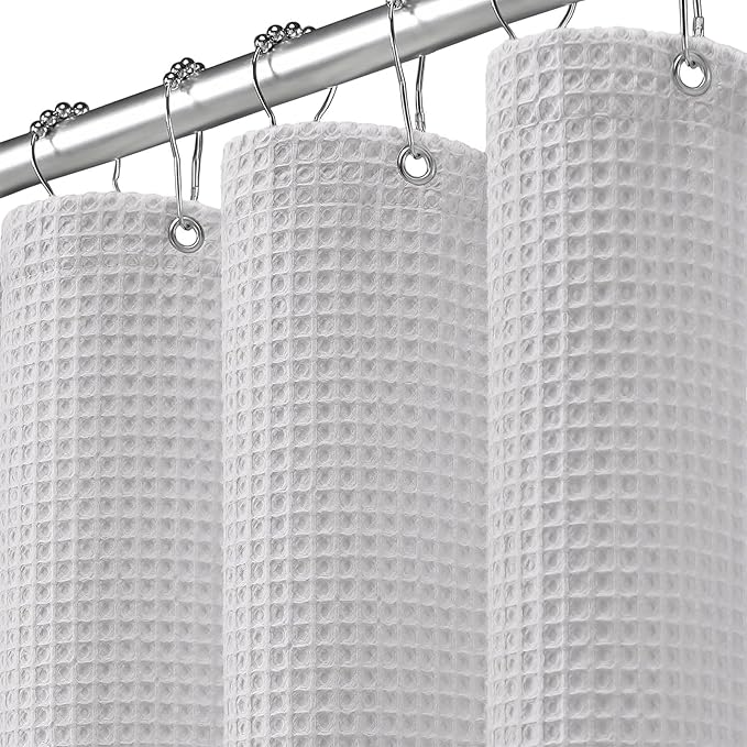 Stall Waffle Shower Curtain - Light Grey Cotton Fabric Texture Heavyweight Shower Curtains for Narrow Bathroom,Washable,36Wx72L