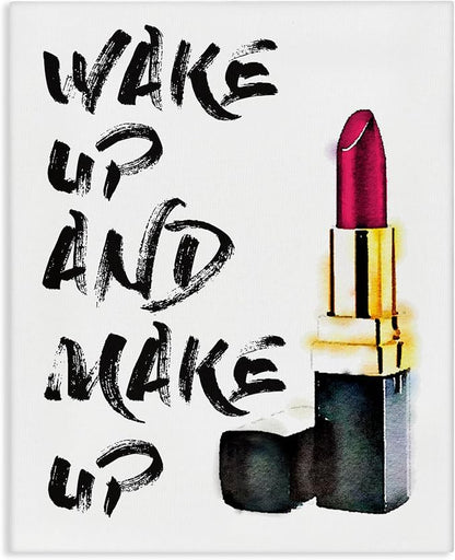 Wake Up and Make Up Typography, 16 x 20 Inch Canvas Wall Art | Stupell Industries · By Amanda Greenwood · Ready to hang · Great for bedroom or office · Made in USA