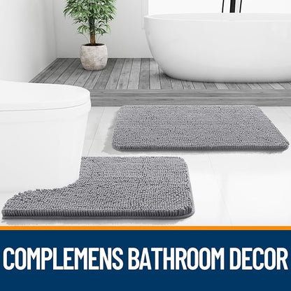 OLANLY Bathroom Rugs 34x21, Extra Soft Absorbent Chenille Bath Rugs | Grey, Quick-Drying Rubber Backing, Machine Washable Bath Mat for Bathroom Floor, Tub and Shower, Home Decor Accessories