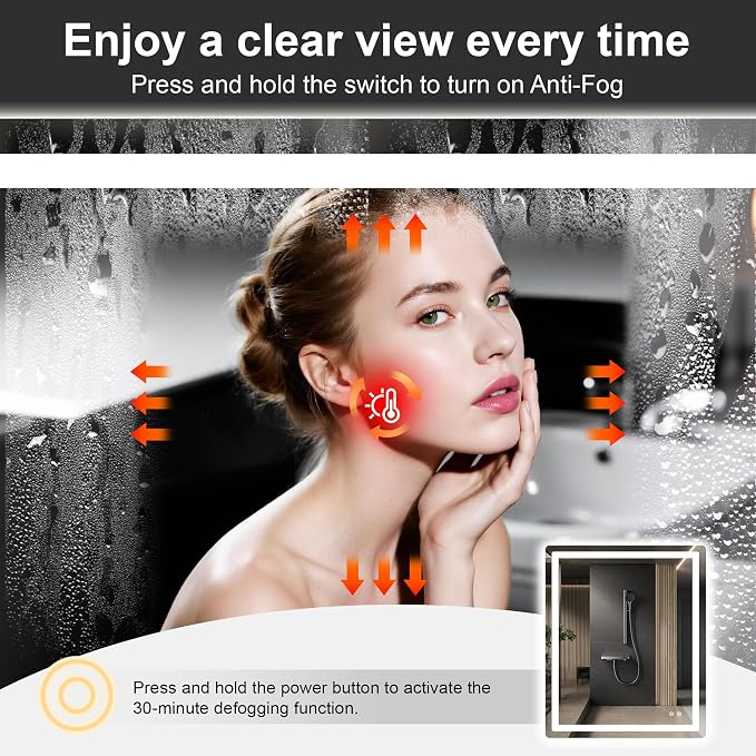 LED Bathroom Vanity Mirror with Lights, 36"x30" Lighted Wall Mirror | Front and Backlit, Anti Fog, Dimmable 3 Color Lighting, Memory Function, Shatterproof Glass, Plug in or Hardwired