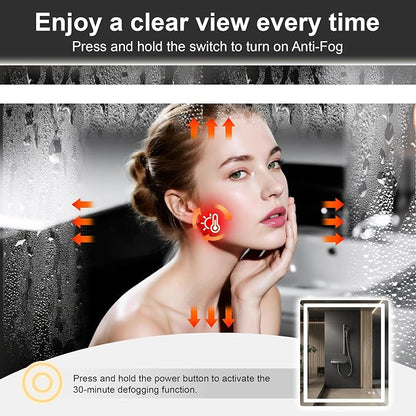 LED Bathroom Vanity Mirror with Lights, 36"x30" Lighted Wall Mirror | Front and Backlit, Anti Fog, Dimmable 3 Color Lighting, Memory Function, Shatterproof Glass, Plug in or Hardwired