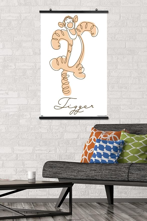 Trends International Disney Simple Moments Line Art - Tigger Wall Poster, 34L x 22.4W, Premium Poster & Clip Bundle