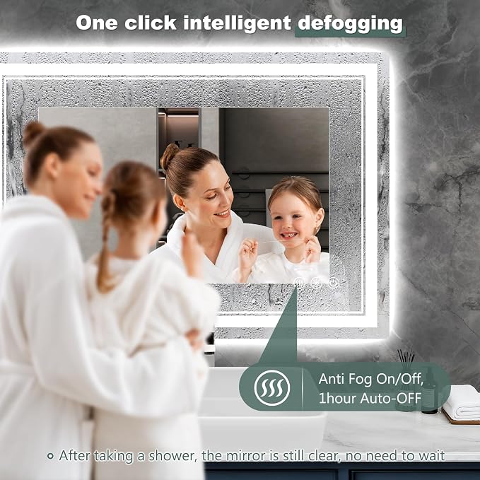32x28 Inch LED Bathroom Mirror with Lights, 3 Colors Dimmable LED Vanity Mirror, Front and Back Lit, Anti-Fog, Memory Function, Shatterproof Tempered Glass, ETL Listed, Wall Mounted Makeup Mirror