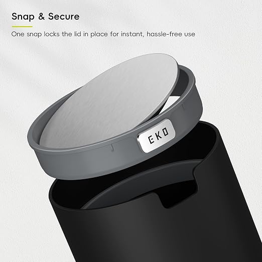 EKO Fandy 0.58 Gal/2.2L Mini Trash Can with Lid, Swing-Top Desktop Trash Can for Bathroom, Countertop, Vanity, Desk or Office, Small Garbage Bin (Black) (Pack of 12)