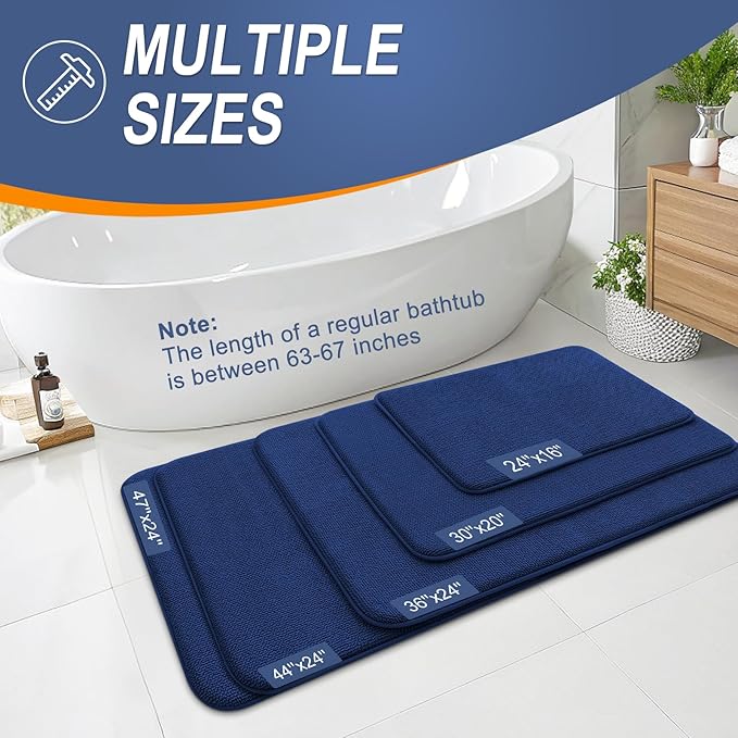 OLANLY Memory Foam Bathroom Runner Rug 59x20, Absorbent Long Bath Mat, Navy | Soft Quick Dry Bath Rugs, Non-Slip Carpet, Machine Washable Mat for Bathroom Floor, Tub and Shower, Home Decor Accessories