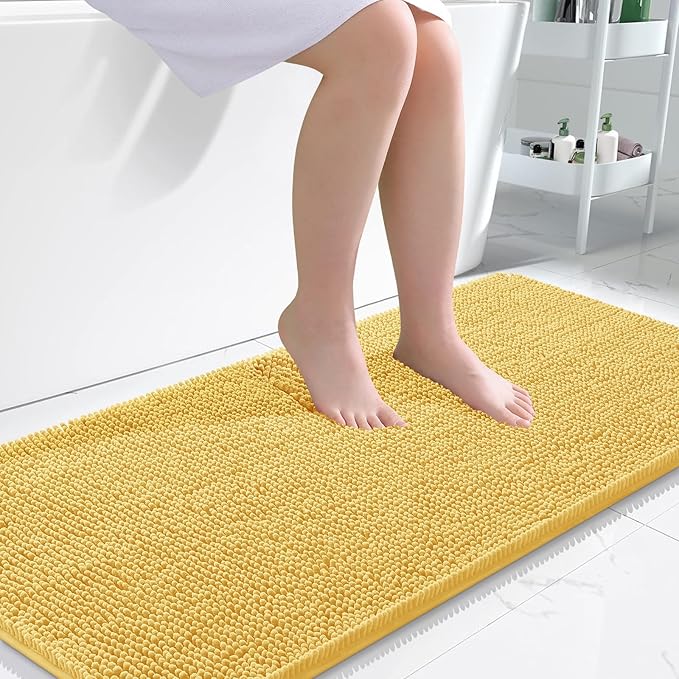 OLANLY Large Bathroom Rugs 50x30, Extra Soft Absorbent Chenille Bath Rugs | Yellow, Quick-Drying Rubber Backing, Machine Washable Bath Mat for Bathroom Floor, Tub and Shower, Home Decor Accessories