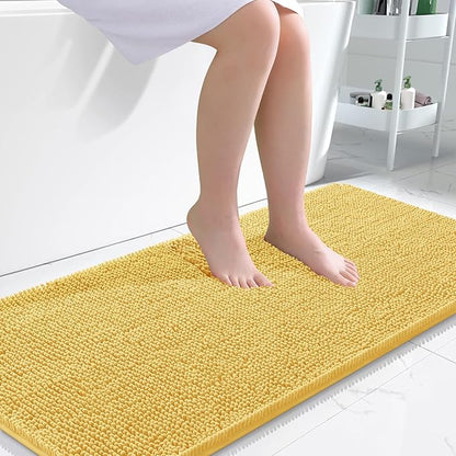 OLANLY Large Bathroom Rugs 50x30, Extra Soft Absorbent Chenille Bath Rugs | Yellow, Quick-Drying Rubber Backing, Machine Washable Bath Mat for Bathroom Floor, Tub and Shower, Home Decor Accessories