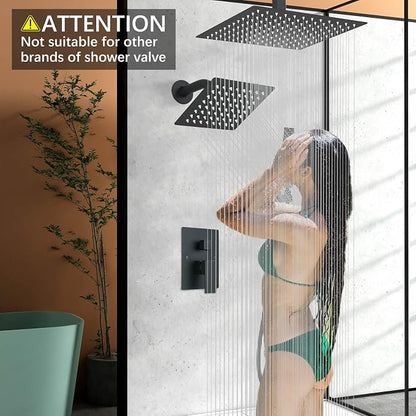 Shower Faucet Matte Black Shower System with 12" Celing+6" Wall Dual Rain Shower Head with Handheld Spray,Bathroom Luxury Brass Shower Valve with Shower Diverter Kit Shower Faucet Set Complete