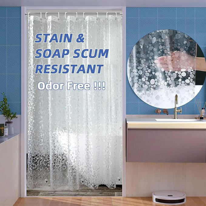 36x72 Shower Curtain Liner, EVA Vinyl Small Narrow Shower Curtain Liner with 2 Weighted Magnets and rustproof Metal Grommets for Bathroom,Non-Toxic Waterproof No Smell Shower Liner