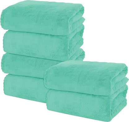 MOONQUEEN 6 Pack Premium Bath Towel Set - Quick Drying - Microfiber Coral Velvet Highly Absorbent Towels - Multipurpose Use as Bath Fitness, Bathroom, Shower, Sports, Yoga Towel (Aqua Green)