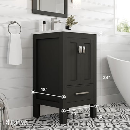 Eviva London 20 Inch Bathroom Vanity with Sink - Freestanding 20 Vanity with Sink Combo - Espresso Bathroom Vanities W/Porcelain Sink and Quartz Countertop for Modern Vanity Bathroom