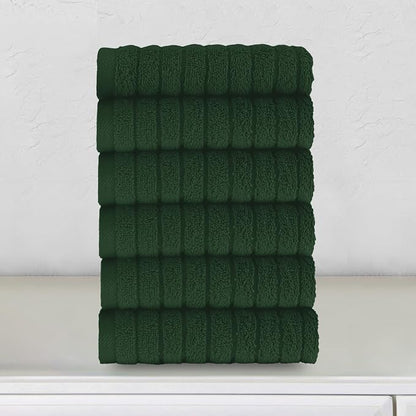 Elegant Comfort 100% Turkish Cotton Corduroy Ribbed Luxury Washcloths 6 Pack Soft 13 x 13 Inch - Higly Absorbent, Durable, Quick Dry, Spa Premium Hotel Quality for Bathroom or Travel, Hunter Green