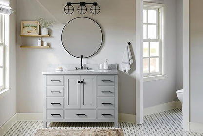ARIEL Cambridge 48-inch Bathroom Vanity with Sink,Solid Wood, 1.5-inch Italian Carrara Marble Countertop & Backsplash, Single Oval Porcelain Sink, 2 Soft Closing Doors, 9 Dovetail Drawers, Grey