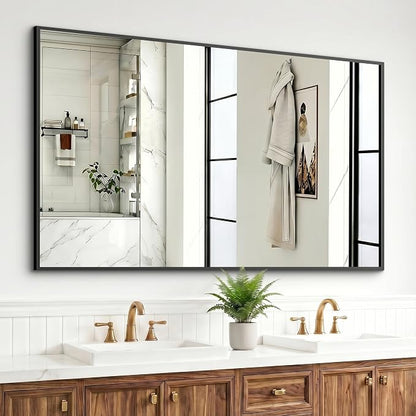 Bathroom Mirror for Wall, 48"x30" Black Vanity Mirror | Sturdy Rectangular Metal Frame, HD Tempered Glass, Hangs Horizontally or Vertically in Bedroom, Living Room, Entryway