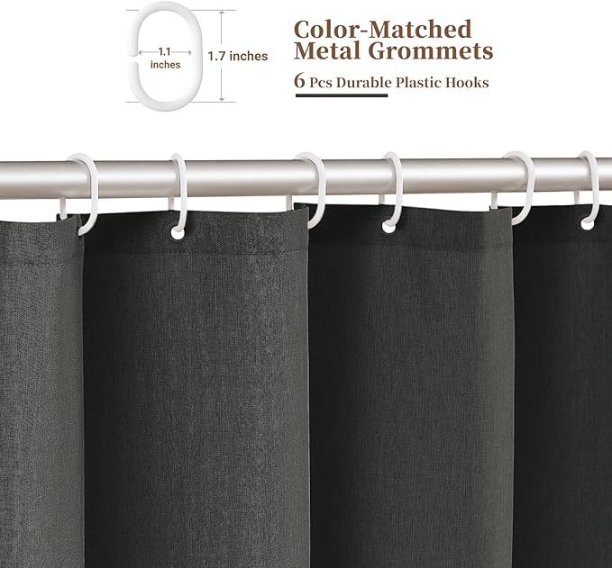 BTTN Boho Stall Shower Curtain, 36×72 Scalloped Linen Textured Heavy Duty Fabric Shower Curtain Set with 6 Hooks, Half Neutral Modern Decorative Waterproof Shower Curtain for bathrooms, Charcoal Grey