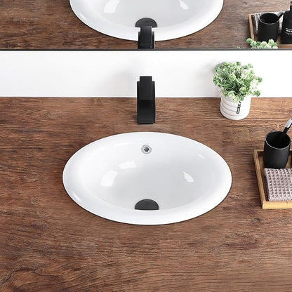 Bathroom Vessel Sink 18'' x 15'' Semi Recessed Bathroom Sink Oval Drop In Sink with Overflow White Ceramic Modern Vessel Sinks for Bathroom
