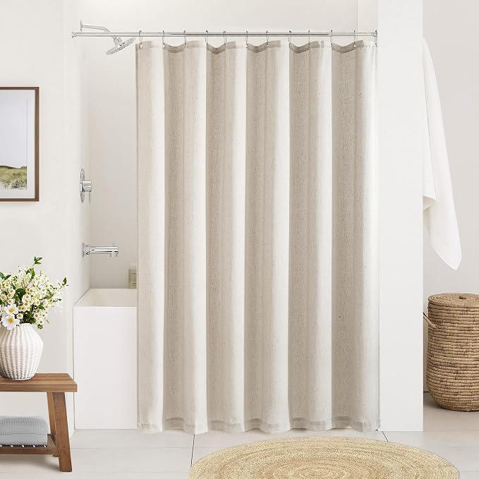 Oatmeal Linen Shower Curtain for Bathroom Water Repellent 72x78 Inch | Greige Grey Beige, Extra Long, Shower Curtains 78 Inches Long, Boho Farmhouse, Bath Decor Drapes Set, with Hooks
