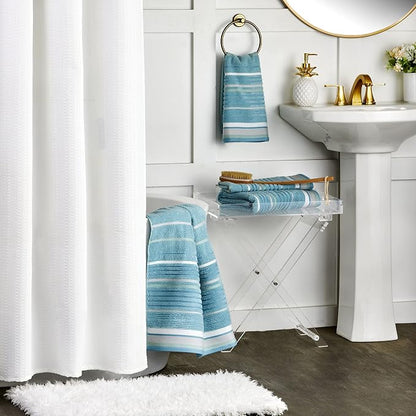 SKL Home Seabrook Stripe Hand Towel Set-2pc, Premium 100% Cotton, Teal | 550 GSM weight. Spa-level quality. Soft & absorbent textured jacquard. For the bathroom, kitchen, bar or any sink space.