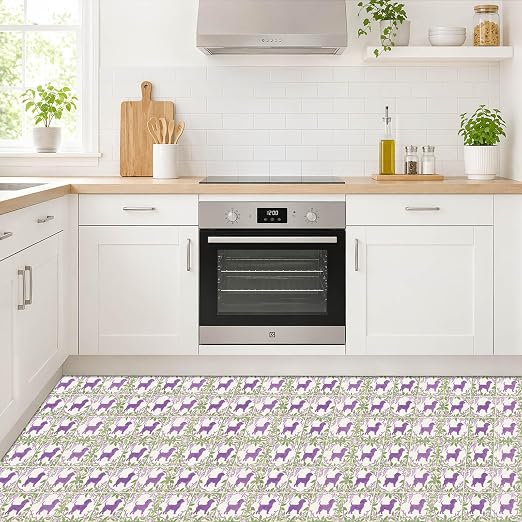 Purple Dog Floral Peel and Stick Floor Tiles 12x12 Inch 10PCS | Purple Dog Floral removable self adhesive PVC vinyl tiles for kitchen bathroom entryway laundry room and indoor home decor