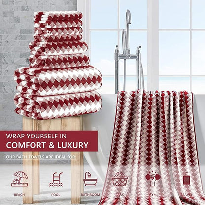 8 Piece Bathroom Towel Set |2 Oversized Bath Towels,2 Hand Towels,4 Washcloths| 600GSM Soft Hotel Towel Set Large Bath Sheet for Bathroom,Highly Absorbent Quick Dry Bath Towel Collections,Burgundy