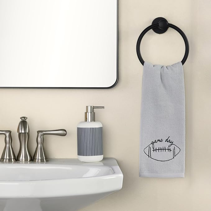 SKL Home Fall/Autumn/Football Game Day 100% Cotton Embroidered 2pc Hand Towel Set, Decorative for Bath/Kitchen/Bar & Gift, Gray