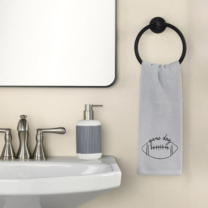 SKL Home Fall/Autumn/Football Game Day 100% Cotton Embroidered 2pc Hand Towel Set, Decorative for Bath/Kitchen/Bar & Gift, Gray