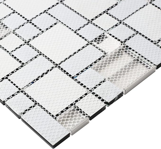 Wall Backsplash Tile Black Glass Silver Metal Iridescent Vibrant Colors for Home Project Kitchen Bathroom Shower Accents Walls Decoration TSTMGB026 (5 Square Feet)