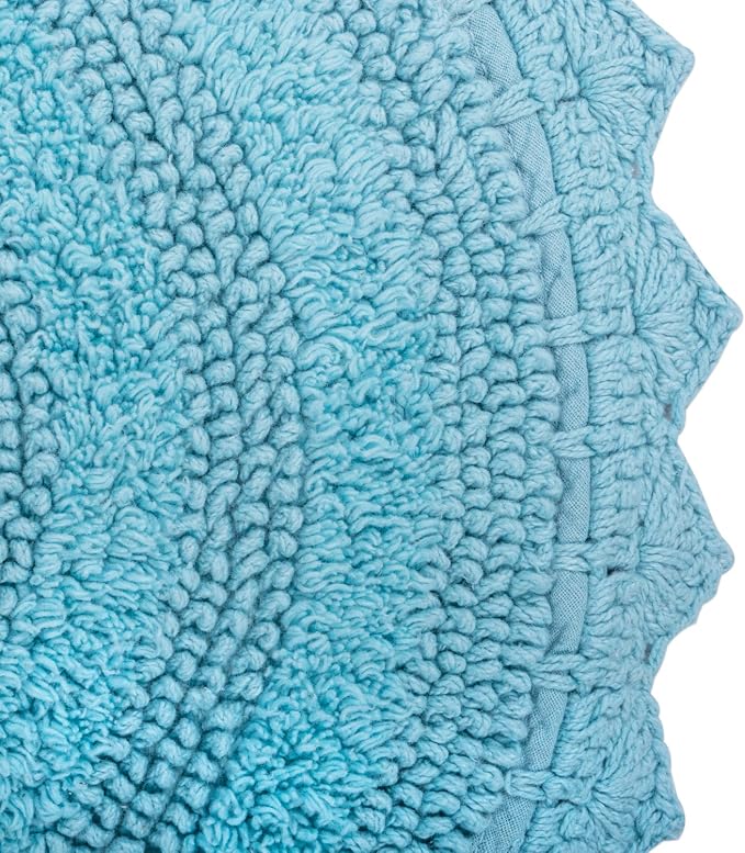 DII Crochet Collection Reversible Bath Mat, Small Oval, 17x24, Cameo Blue