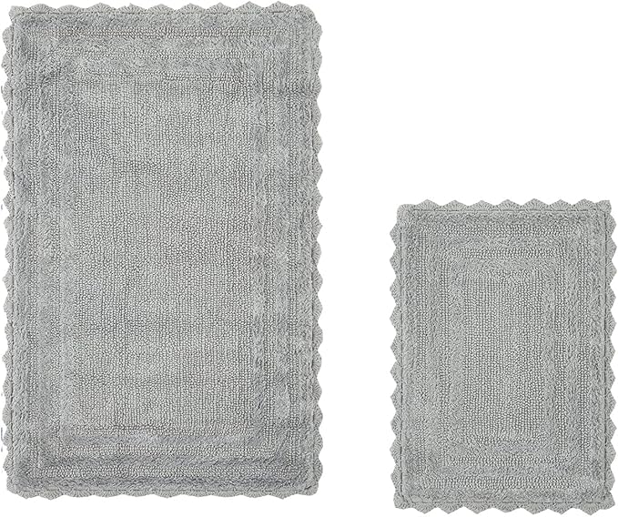 Better Trends Lilly Crochet Collection 100% Cotton 2 Piece Set (17" x 24" | 24" x 40") Bath Rug Set in Gray