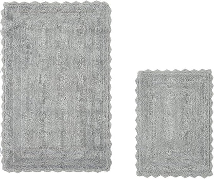 Better Trends Lilly Crochet Collection 100% Cotton 2 Piece Set (17" x 24" | 24" x 40") Bath Rug Set in Gray
