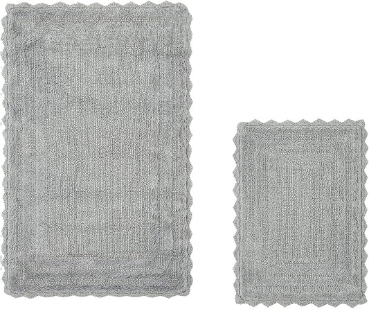 Better Trends Lilly Crochet Collection 100% Cotton 2 Piece Set (17" x 24" | 24" x 40") Bath Rug Set in Gray