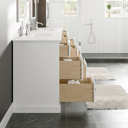 Eviva Epic 84 in. White Double Sink Bath Vanity with Carrara Quartz Top