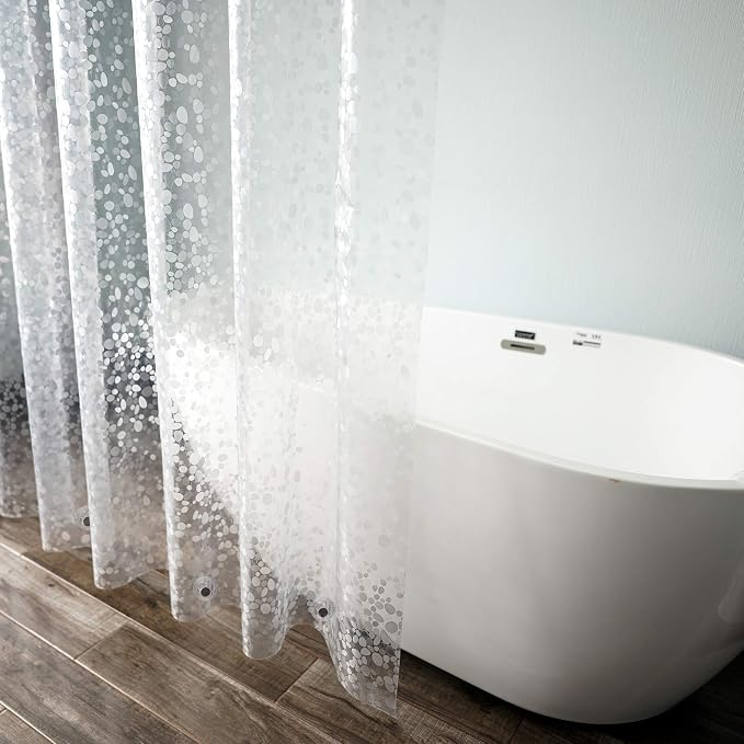 AooHome Extra Long Eva Shower Curtain Liner, Heavy Duty Shower Curtain Cobblestone Patten with Bottom Magnets, Semi Transparent, 72W x 86L inch