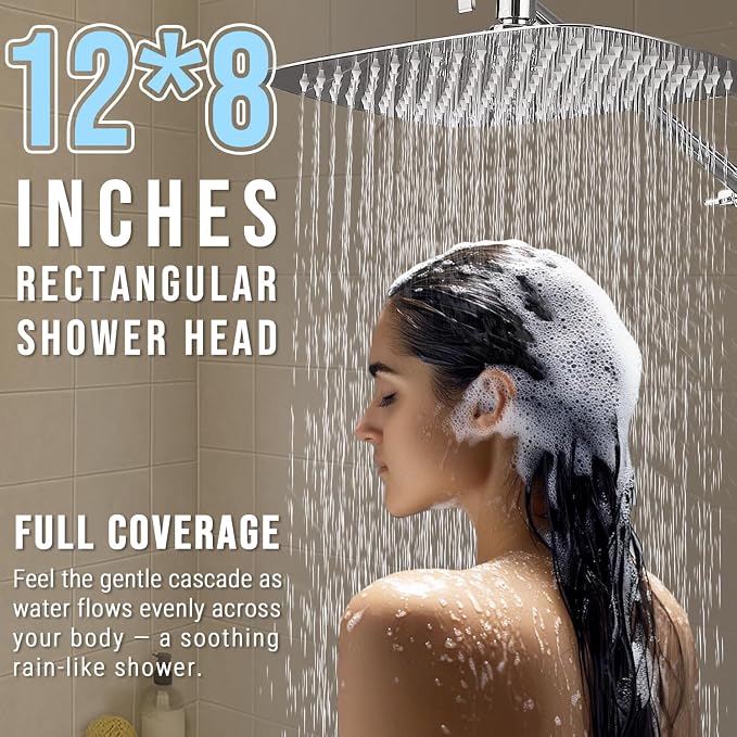 G-Promise All Metal 12 Inch Large Rain Shower Head for Ceiling or Wall | Built to Last, Rust Resistant 304 Stainless Steel, Easy to Install, Full Body Coverage Rainfall Shower Head, Daily SPA