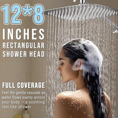 G-Promise All Metal 12 Inch Large Rain Shower Head for Ceiling or Wall | Built to Last, Rust Resistant 304 Stainless Steel, Easy to Install, Full Body Coverage Rainfall Shower Head, Daily SPA