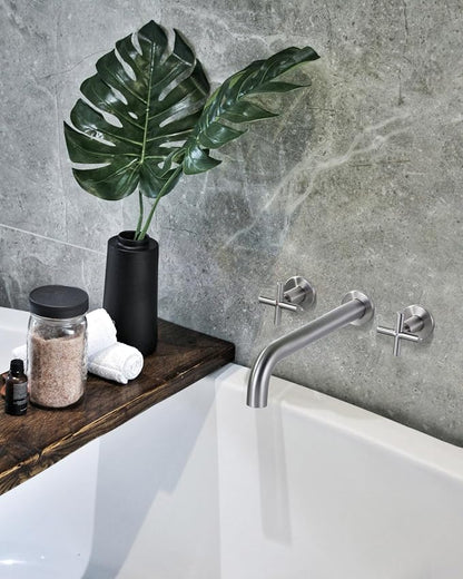 ARCORA Wall Mount Tub Filler Brushed Nickel Bathtub Faucet Long Spout Reach 2 Cross Handles Tub Faucet with Brass Rough in Valve Included