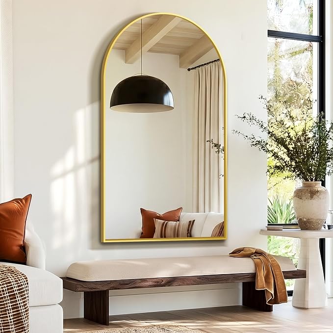 Arched Bathroom Mirror, Gold, 50"x30"