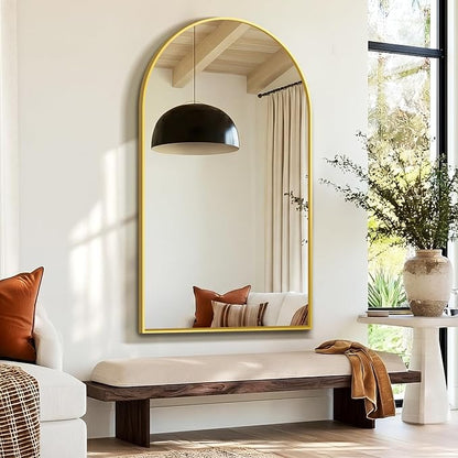 Arched Bathroom Mirror, Gold, 50"x30"