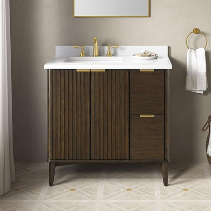 OVE Decors Indy 36 in. Undermount Single Sink Bathroom Vanity with White Engineered Marble Top, Dark Walnut