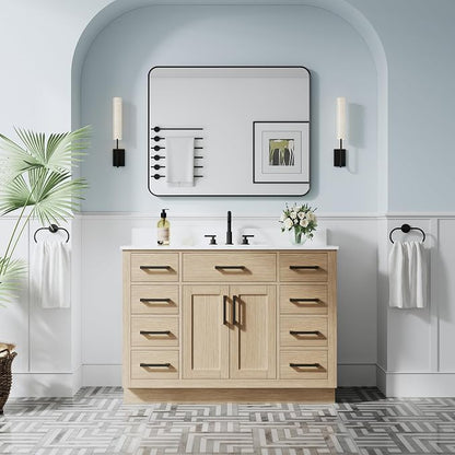48-Inch Bathroom Vanity with Sink W/ 2 Doors & 8 Drawers & 1 Flip Drawer, Oak Vanity W/Matte Black Handles