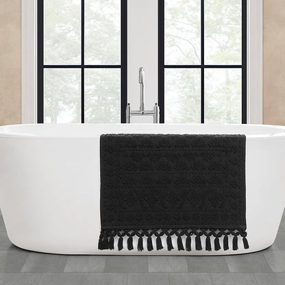 French Connection Nellore Bath Rugs, Woven and Beaded Bath Mats, Durable and Thick Bath Mats for Bathroom and Shower Rugs, 20" x 64", Black
