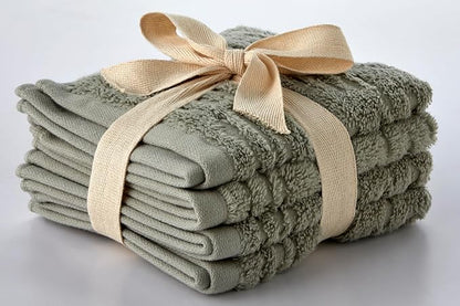 SKL Home CloudSoft Washcloth Set, 4-Piece, 100% Cotton Luxury, Sage | Premium spa-level quality. 520 GSM weight. Ultra plush & absorbent.