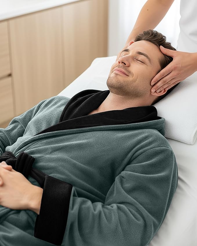 NY Threads Mens Robe with Hood, Luxury Plush Fleece Hooded Mens Bathrobe, Spa Bath Robe for Men
