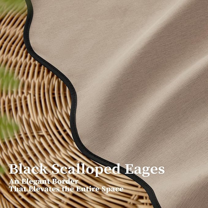 BTTN Extra Long Shower Curtain, 72x84 Scalloped Boho Linen Textured Cloth Shower Curtain Set with 12 Plastic Hooks, Tall Country Vintage Luxury Waterproof Fabric Shower Curtains for Bathtub, Tan/Taupe