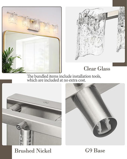 5-Light Bathroom Vanity Light, 31" Brushed Nickel Bathroom Light Fixture Over Mirror with Clear Glass, Modern Bath Wall Sconce Lighting, View Bundled for Installation Tools, OS-MM5002-5BN
